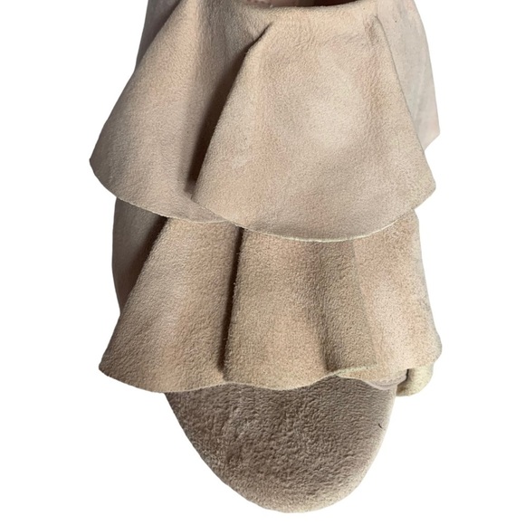 Avec Les  Filles Mallory Nude Peep Toe Ruffle Heel Mules Size 7.5 Shoes - Picture 9 of 15